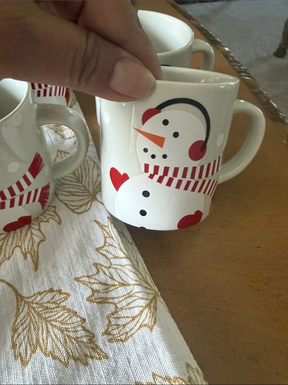 4 Crate & Barrel Snowman Coffee Mugs Joan Anderson Holiday 3” cappuccino